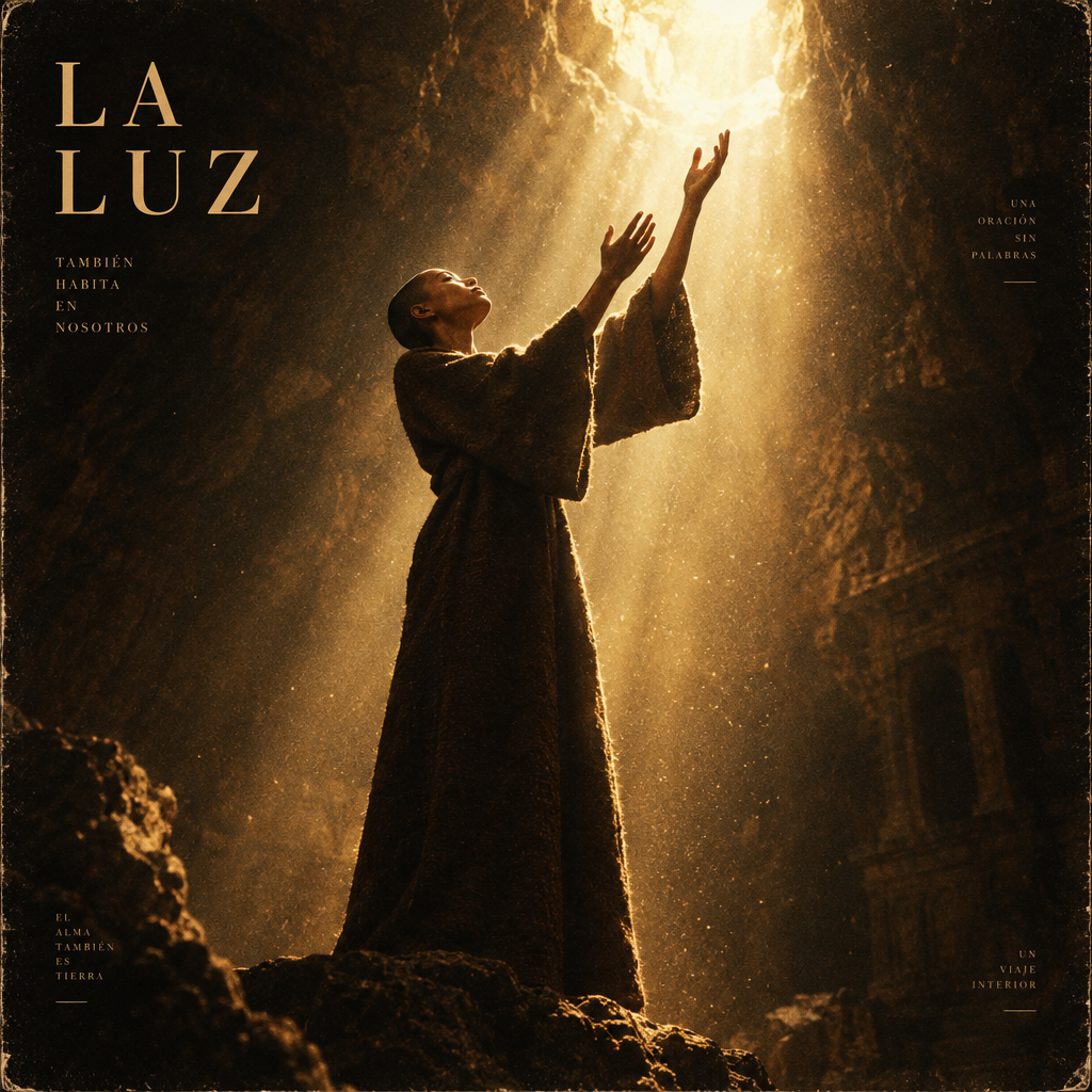 Silhouette of a person reaching towards a bright shaft of light inside a dark cave.